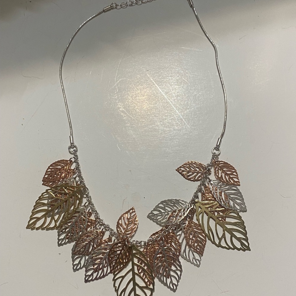 Multi-Tone Leaf Cascade Necklace - Women Jewelry - Picture 2 of 3